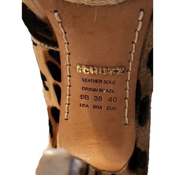 Schutz Platform Heel Pumps Women Sz 9B Calf‎ Hair Leopard Print Espadrille Work - Picture 8 of 8